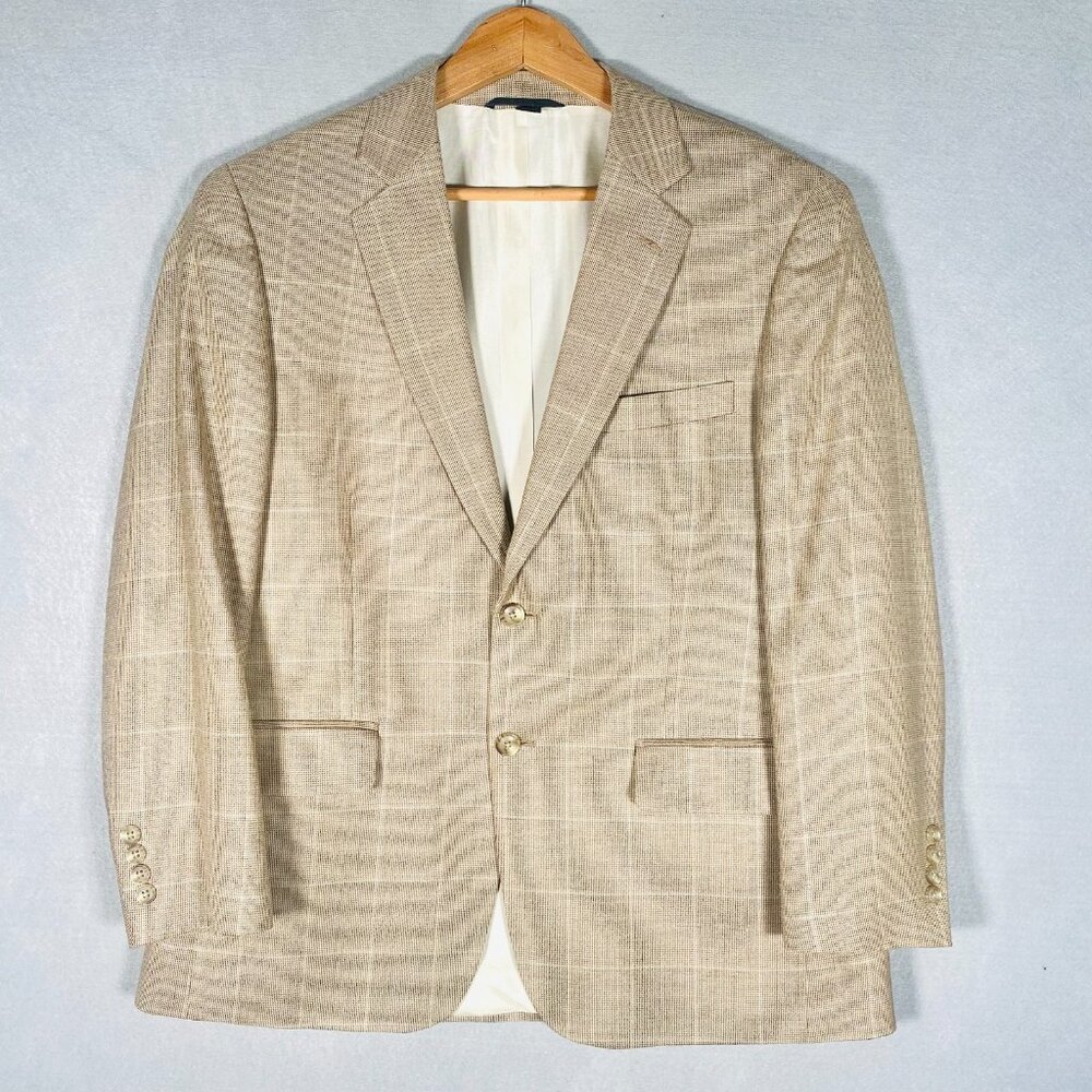 Haspel Blazer Mens 40S Beige Silk Wool Glen Plaid Sport Coat Jacket